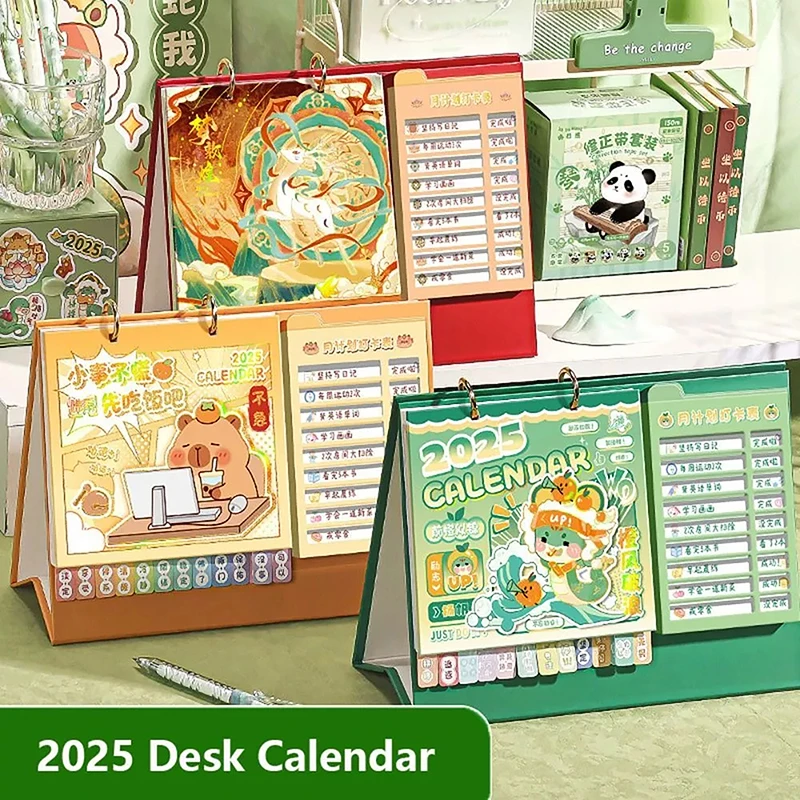 2025 Desk Calendar Cute Cartoon Capybara Snake Animal Desktop Ornament Date Book Manage Time Schedule Student Gift Calendar