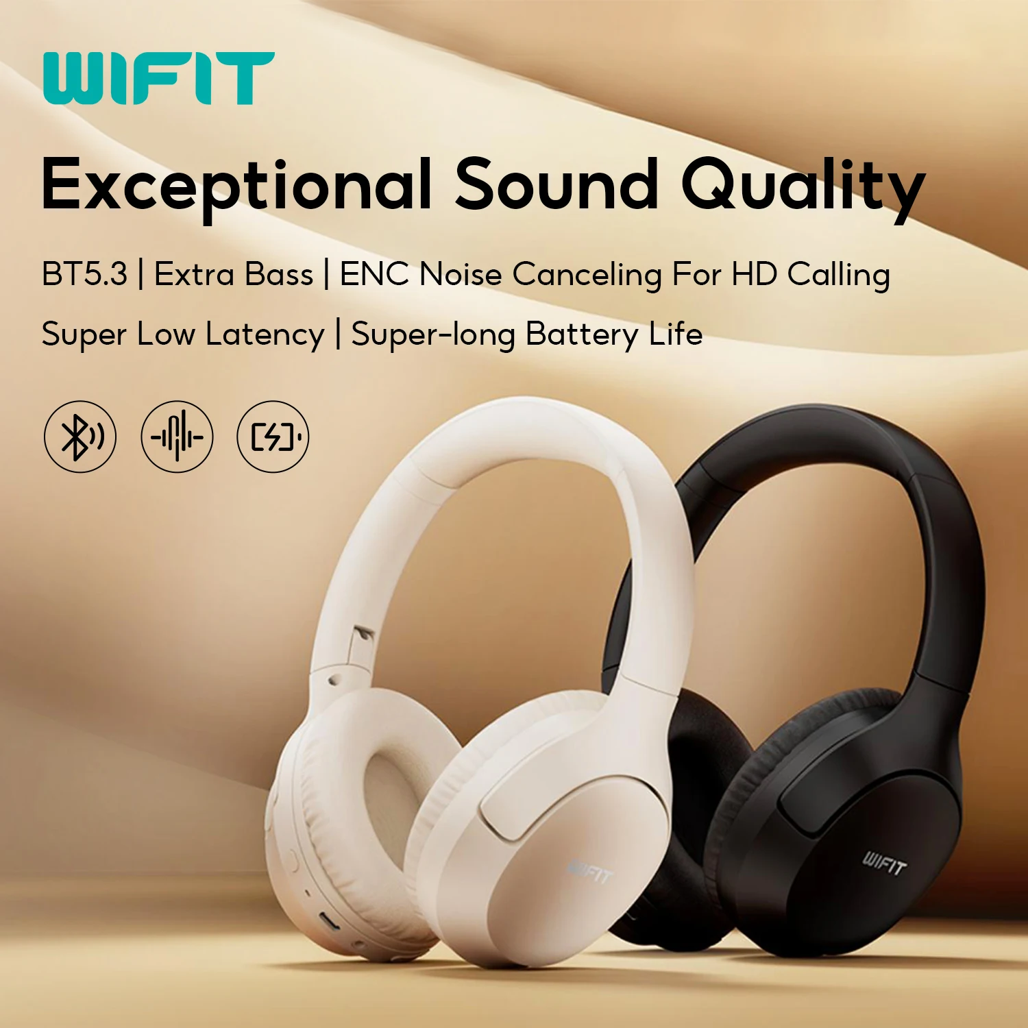 WlFlT Wireless Headphones Bluetooth 5.3 Headset Head Mounted ENC Noise Canceling Headband Sport Earbuds Earphones for Running