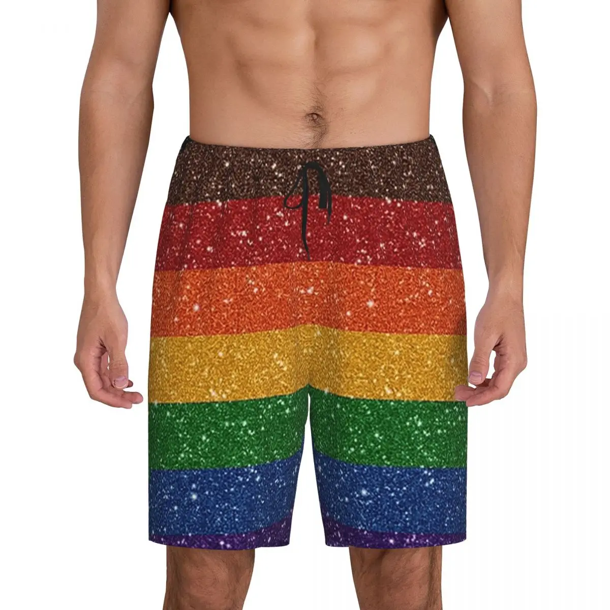 

Мужские короткие пижамные штаны с искусственными блестками в стиле радужного флага прайда LGBT, для сна и отдыха