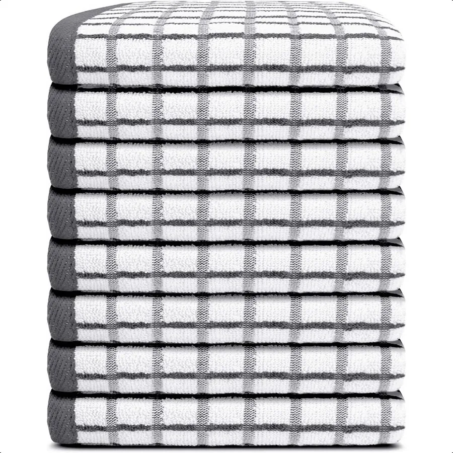 

[8 Pack] Premium Dish Towels for Kitchen with Hanging Loop Heavy Duty Absorbent 100 Cotton 410 GSM Terry Kitchen Towels 16x26 G