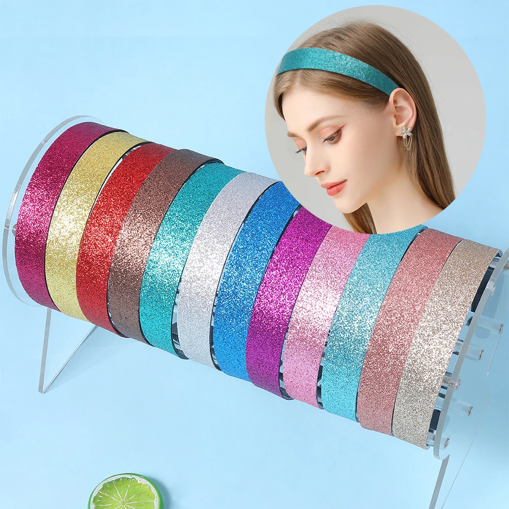 

New Hot-Selling Glitter Colorful Headband Girls Versatile Niche Bright Hairband Women Plastic Toothed Anti-Slip Headwear 2.5cm