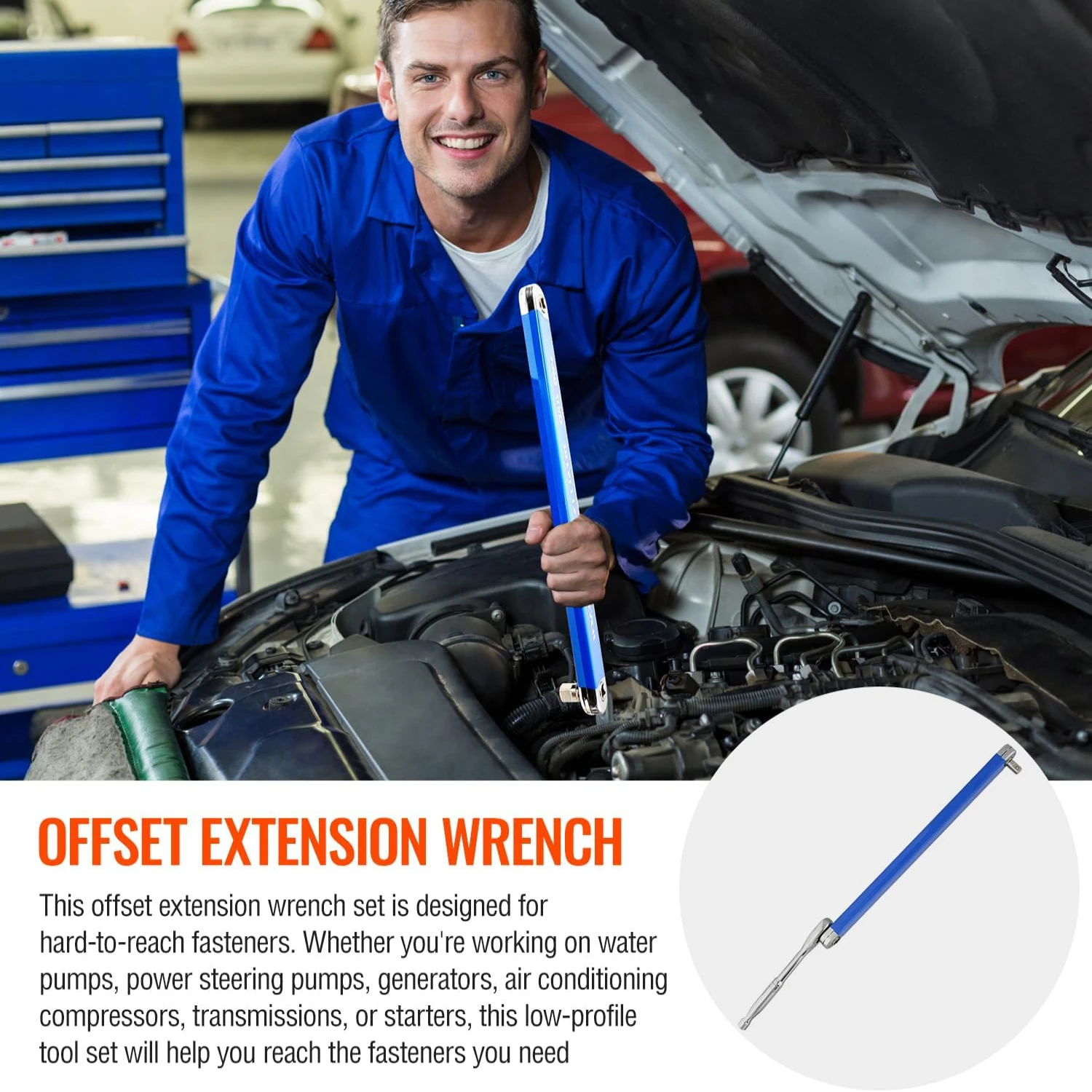 Efficient and compact small extension wrench set for tight spaces - Versatile and slim design - Complete versatility with 1/2, 