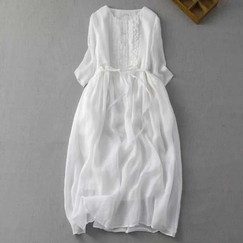 Women Dresses Summer 2024 New Elegant Ruffles Casual Loose Sundress Vintage Holiday Beach Dress Short Sleeve Lace Up Maxi Dress