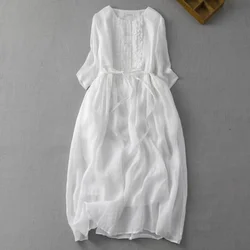 Women Dresses Summer 2024 New Elegant Ruffles Casual Loose Sundress Vintage Holiday Beach Dress Short Sleeve Lace Up Maxi Dress