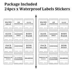 24 PCS Bathroom Labels Sticker Lotion Label Sticker Waterproof Shampoo Conditioner Body Wash Shower Soap Dispenser Labels