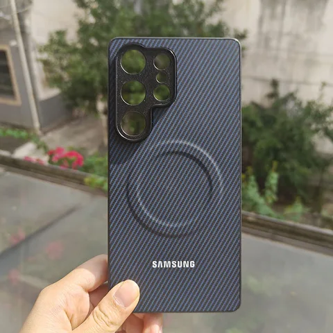 Чехол для Samsung Galaxy S25 S24 S23 FE S22 S21 Ultra Plus A55 A56 с углеродным волокном для Magsafe, магнитный чехол для беспроводной зарядки