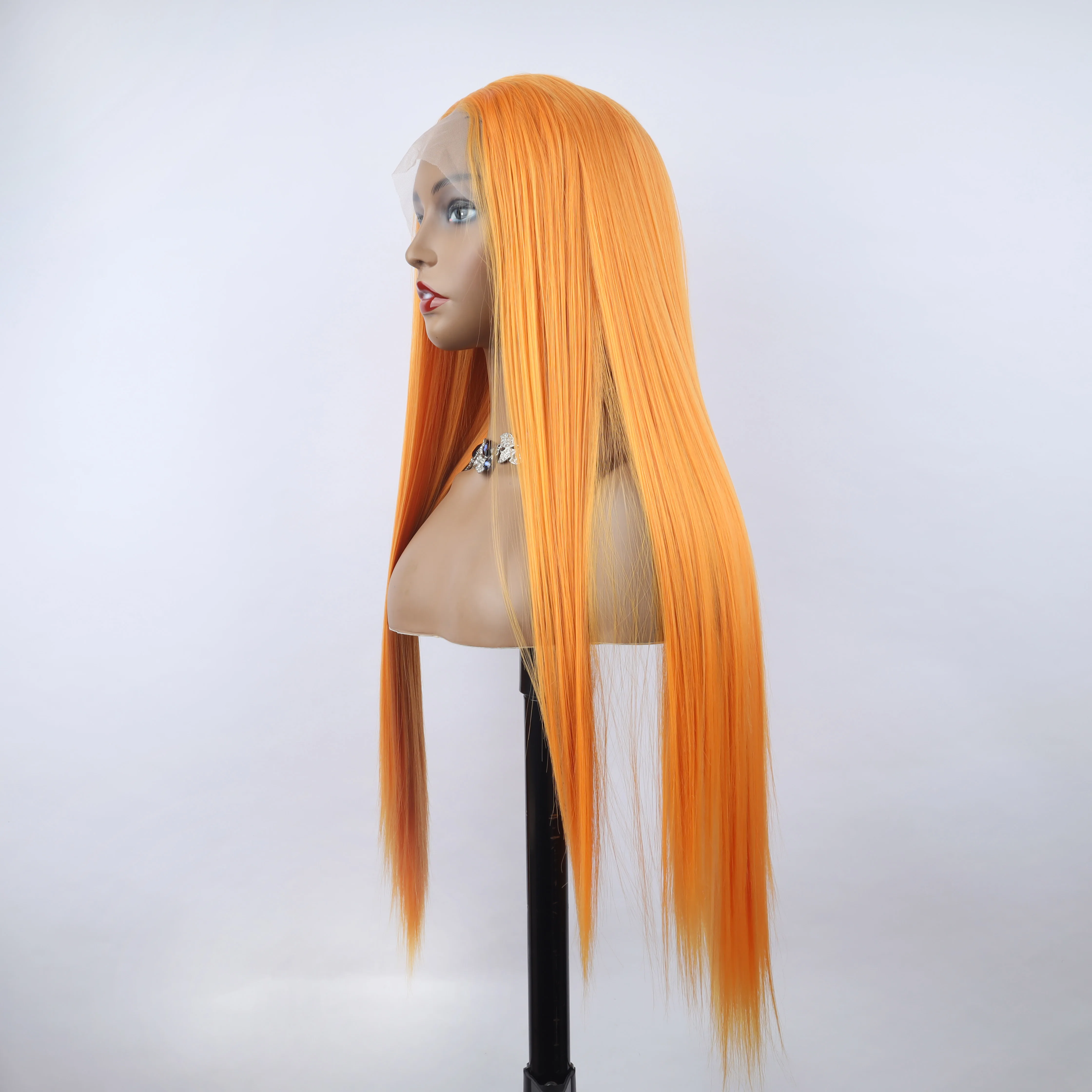 Peruca reta laranja para mulheres negras, perucas sintéticas frente de renda, cabelo cosplay, uso diário, moda feminina, 13x3