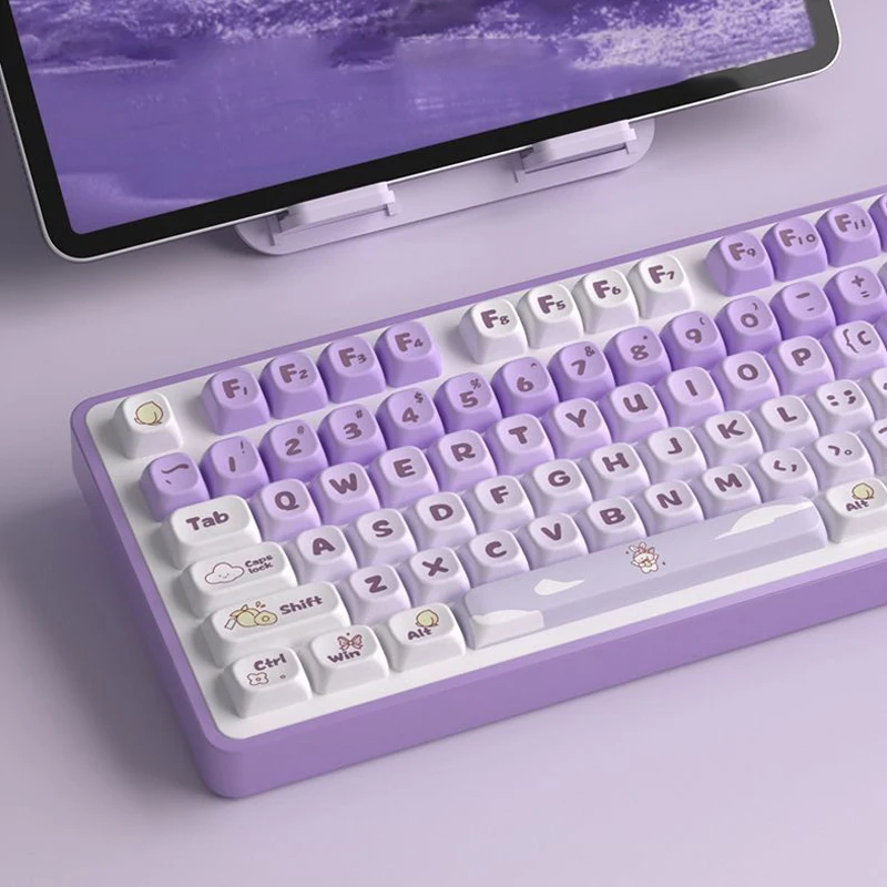 138 Keys Purple Rabbit Themed MOT Profile Keycaps Dye Sublimation PBT Keycaps for Cherry Gateron MX Switches Mechanical Keyboard