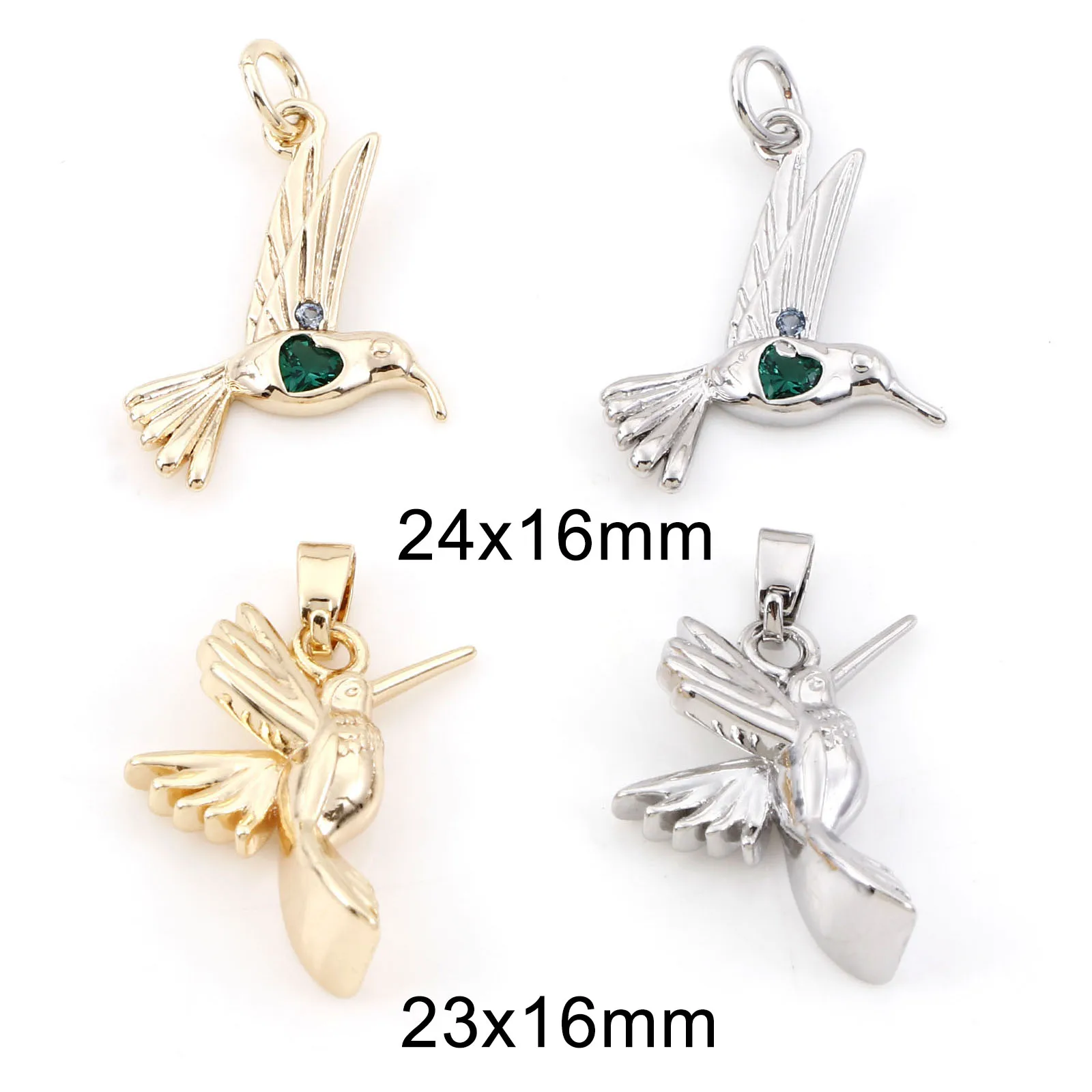 2pcs Copper Charms Gold Color Bird  Green Cubic Zirconia Metal Pendants DIY Necklace Earrings For Women Wedding Party Jewelry