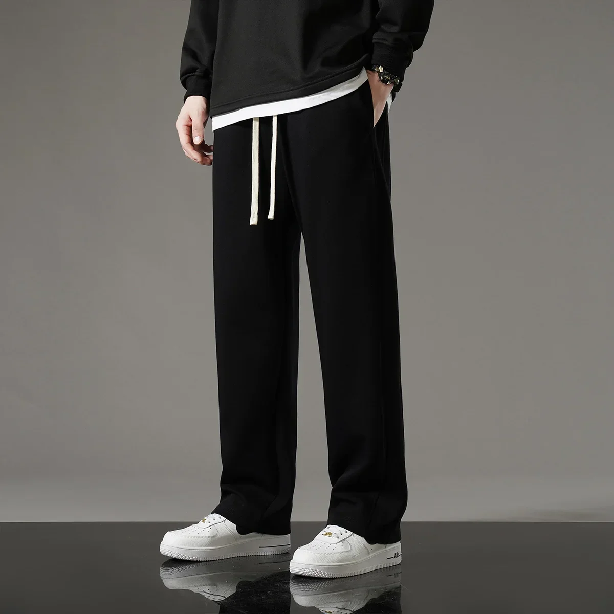 Autumn Men Sweatpants Korean Fashion Sportswear Drawstring Wide Leg Neutral Straight Track Pants Cotton Loose Casual Trousers