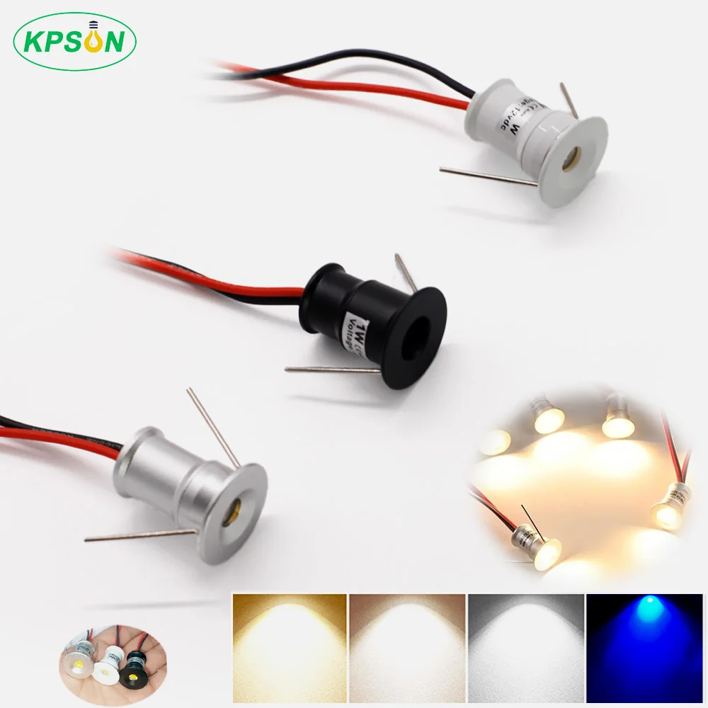 Led Spot Light 1W 12V Mini Spotlight Dimbare Verzonken Plafond Downlight IP65 Zwart Zilver Wit Trap Kast Spot lichten