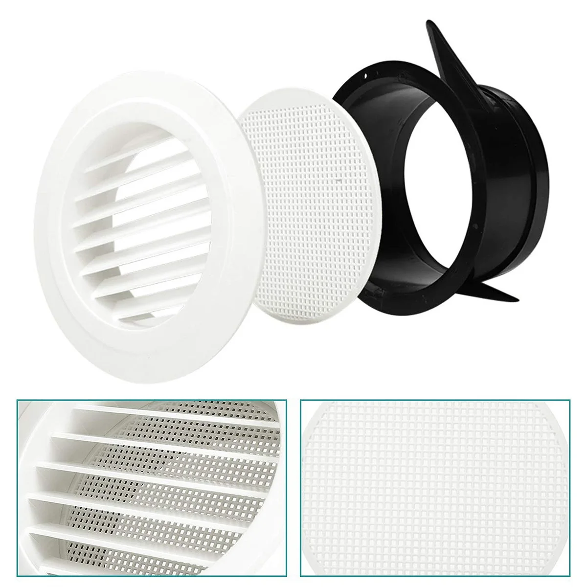 A61T-8 Inch Round Air Vent ABS Louver Grille Cover White Soffit Vent with Built-In Fly Screen Mesh for Bathroom Office Kitchen