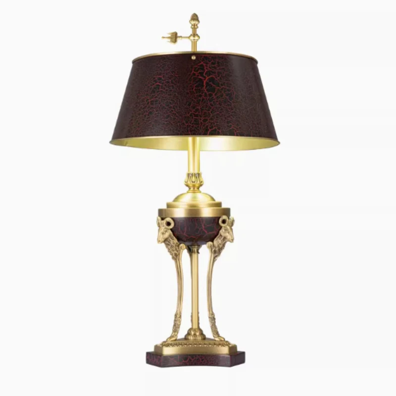 Classical copper sculpture ram table lamp python leather lampshade bar cabinet porch decoration bedside brass table lamp