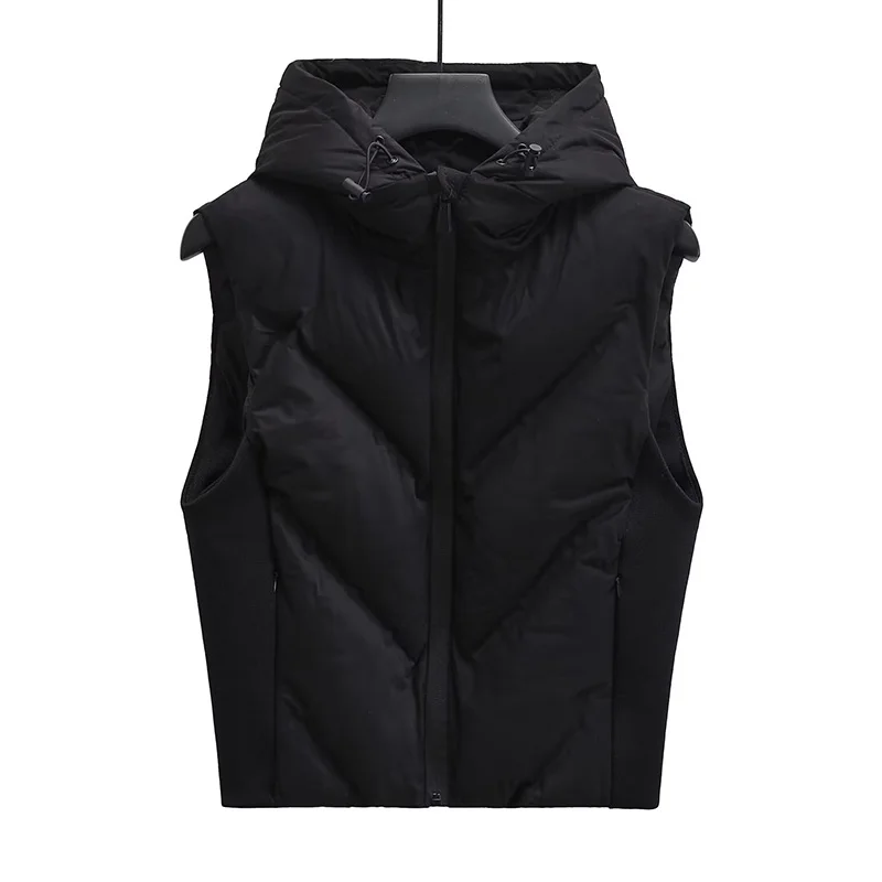 Women\'s Winter Cold Coat Short Hooded Vest Jacket Women Vintage Sleeveless Black Top Casual Female Waistcoat Clothes Mujer