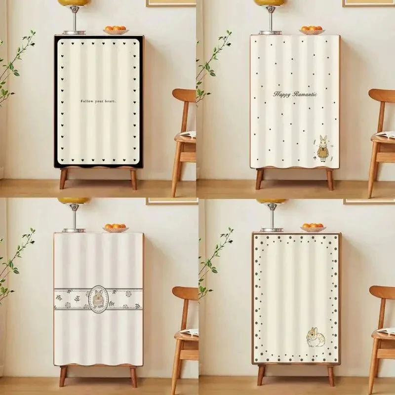 VIKAMA Cute Rabbit Cabinet Curtain Beige Background Floral Leaf Print Fabric Dust-proof Cover Curtain for Storage Cabinet