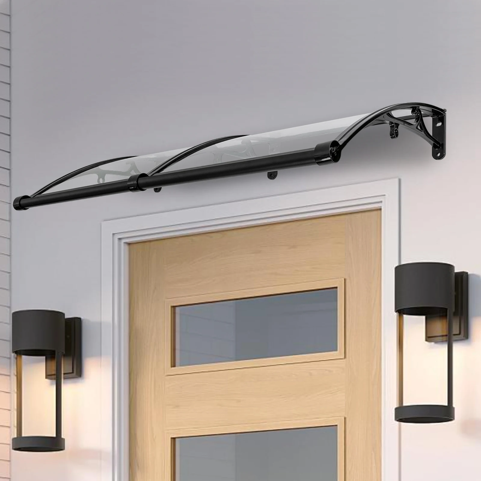 Vordach für Haustür 120 X 60 cm Transparentes Bogen-Vordach Aluminiumlegierungs-Halterung Maximallast 440,92 lbs Dach-Vordach Regenschutz – Detail 2