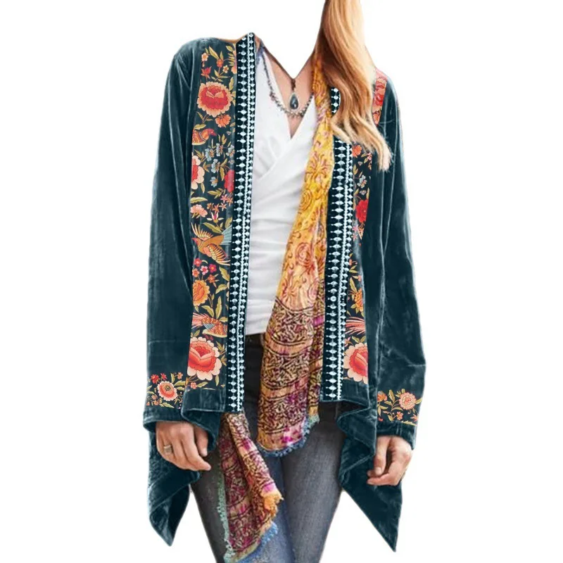 Cross-Border Foreign Trade Popular Bohemian Flowers Print Cardigan Fashion Casual Cardigan