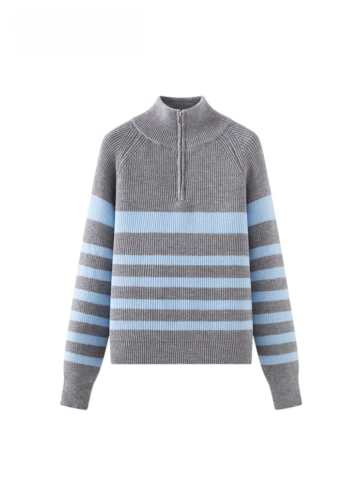 

plus Size Knitwear Casual Long Sve Stand Collar Women's Striped Slimming Leisure Sweater Autumn Winter New Sle Comfortable