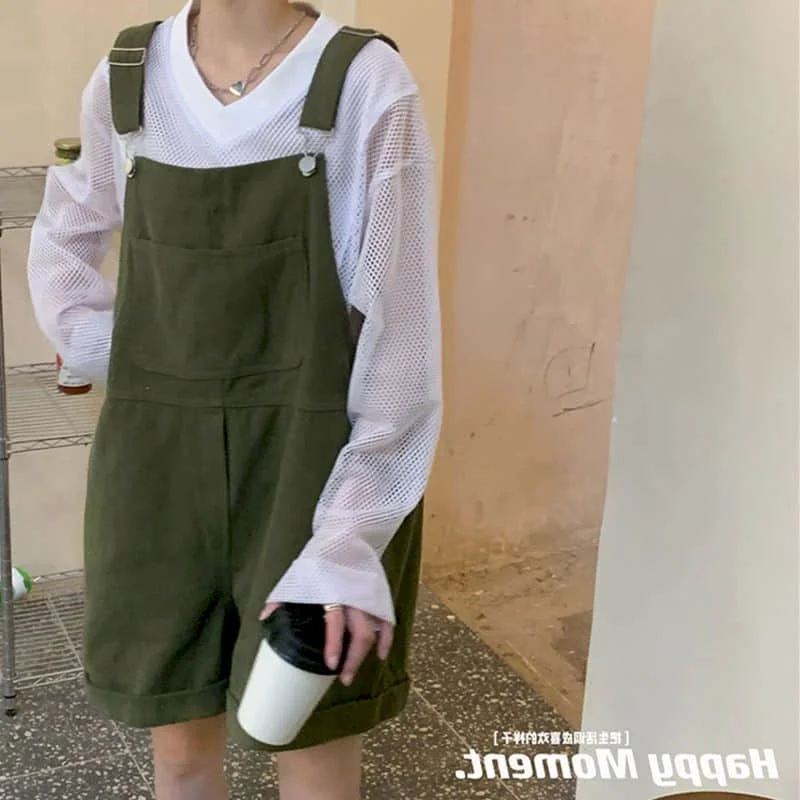 cotton Jumpsuits Women Summer New Overalls Loose High Waist Oversized Playsuits Casual One Piece Outfit Women Wide Leg Shorts