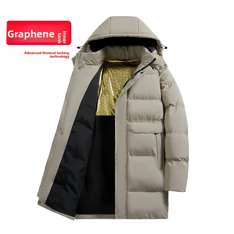 

2025 Winter Men Jackets and Thicken Warmth Stand Collar Male Down Coat Mid Length Long Sleeve Pocket Zipper Man Hooded Outerwear