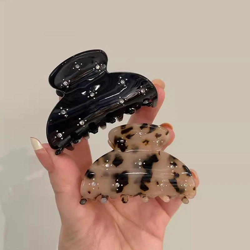 1 fermaglio per capelli in acetato tempestato di diamanti in stile coreano per donna, parte posteriore della testa, testa a forcina con fissaggio a coda di cavallo alta