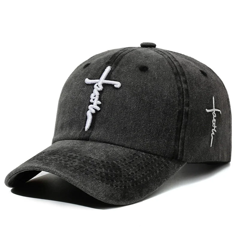 Distressed Washed Cross Faith Baseball Cap, Soft Crown Adjustable Sun Hat for Men and Women
