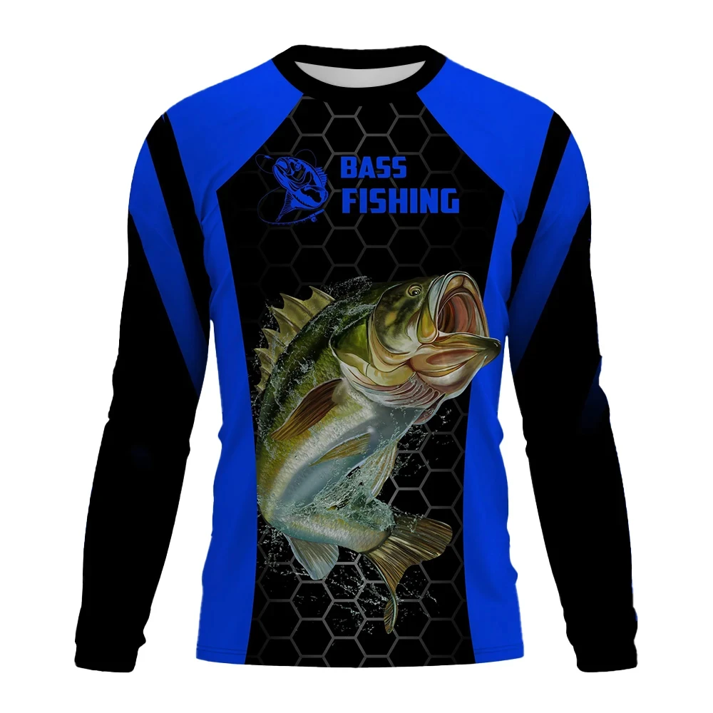 Men's Wild Fishing T shirt 3D Bass Fish Print Pullover Top T-shirts Summer Men Women Fashion Cool Daily Outdoor Long Sleeve Tees