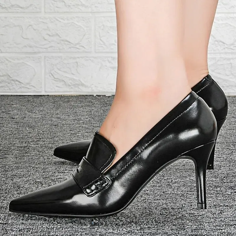 ROYYNA New Designers Original Top Quality Women Pumps Pointed Toe Thin Heels Dress Shoe Nice Leather Wedding Shoes J363-41