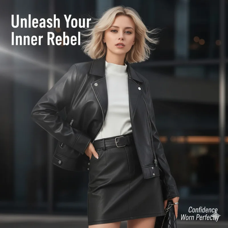 

Модная женская мотокожаная куртка с коротким дизайном и отложными лацканами, облегающая верхняя одежда для осени, модная повседневная одежда для поездок на работу, новинка