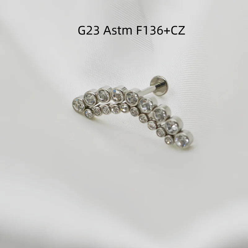 Lot10pcs G23 Titanium Astm F136 CZ Lip Labret Studs Ear Helix Cartilage Rook Conch Bar Internally Thread Body Piercing Jewelry