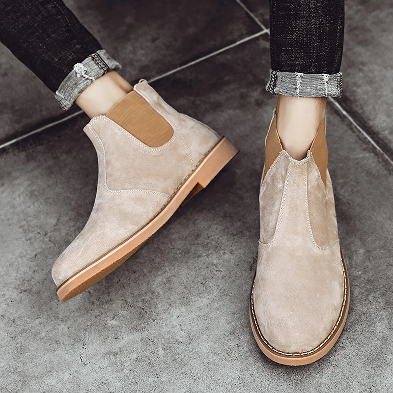 2024 British Style Retro Chelsea Boots Men Brand Comfortable Fashion Leather Ankle Men Comfortable Suede Pointed Chelsea Boots