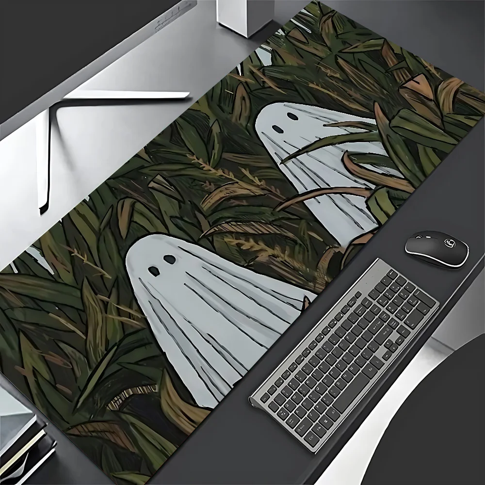 Tapis de souris en cuir PU, tête de citrouille d'halloween, fantôme mignon, grand tapis de bureau, étanche, clavier de bureau, tapis de souris de jeu