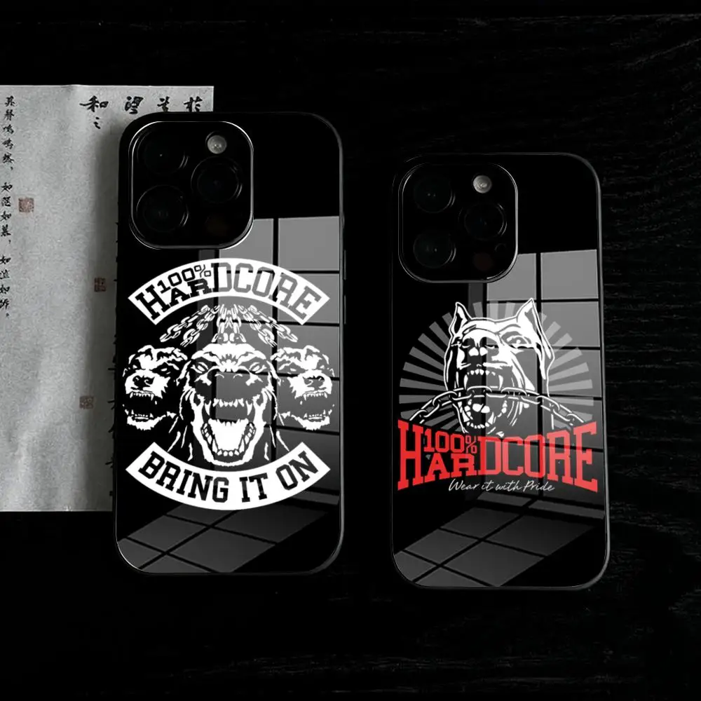 

Phone Case For IPhone 17 air 16 15 14 13 12 11 Pro Max X Precision holes in acrylic anti-fall glass PC Cover 100 h-Hardcore Dog