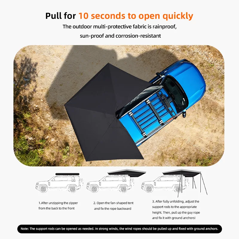 OEM CE 270 Degree Fan Shaped Universal Fit For SUV Waterproof UV Protection 2.5M Car Side Tent Extention