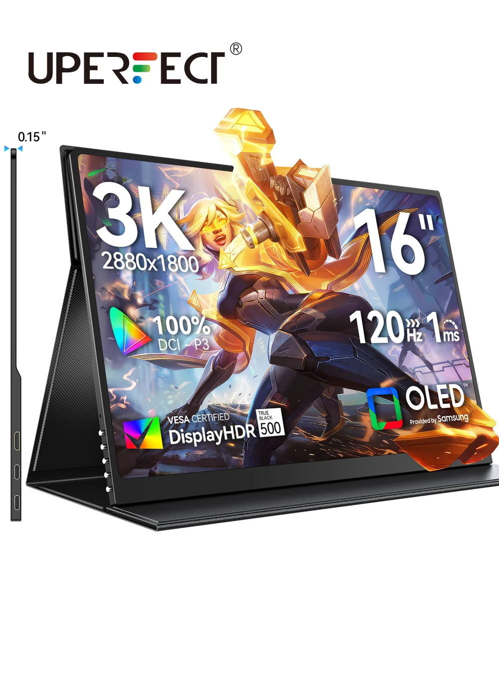 

Портативный монитор UPERFECT OLED 16" 3K 120 Гц 100% DCI-P3 500 нит 100000:1 1MS игровой компьютерный дисплей для ноутбука мини-ПК телефона игровые консоли