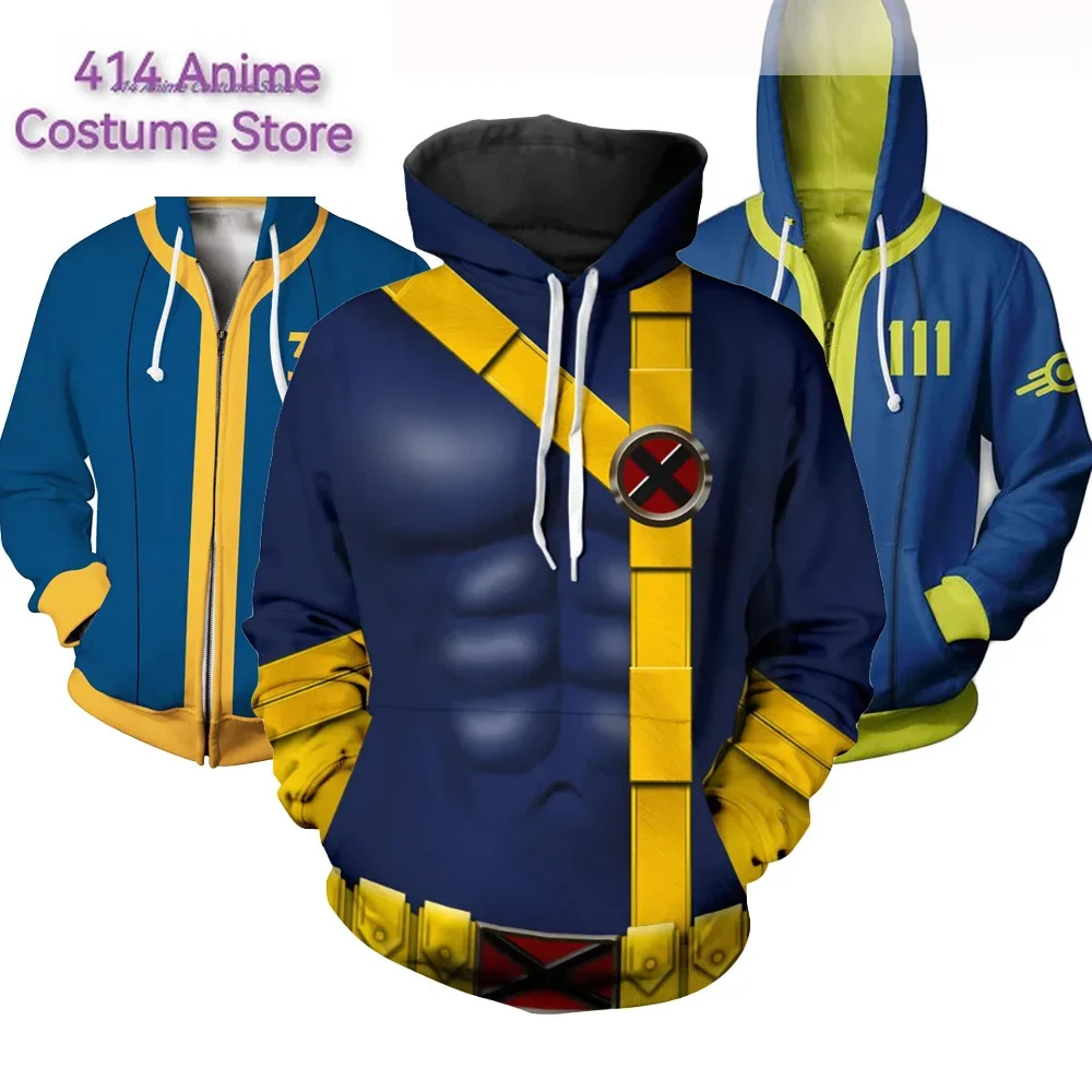 Hero Cyclops Cosplay Costume Black Hoodie Game Vault 11 33 Shelter Zip Up 3D Print Jacket Sweatshirt Street Halloween Coat