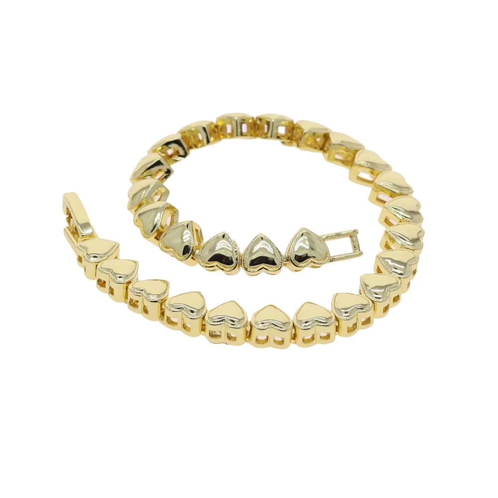 Fashion Women Tennis Chain Bracelet with Heart Charm Gold Color Puffy Plain Design 2025