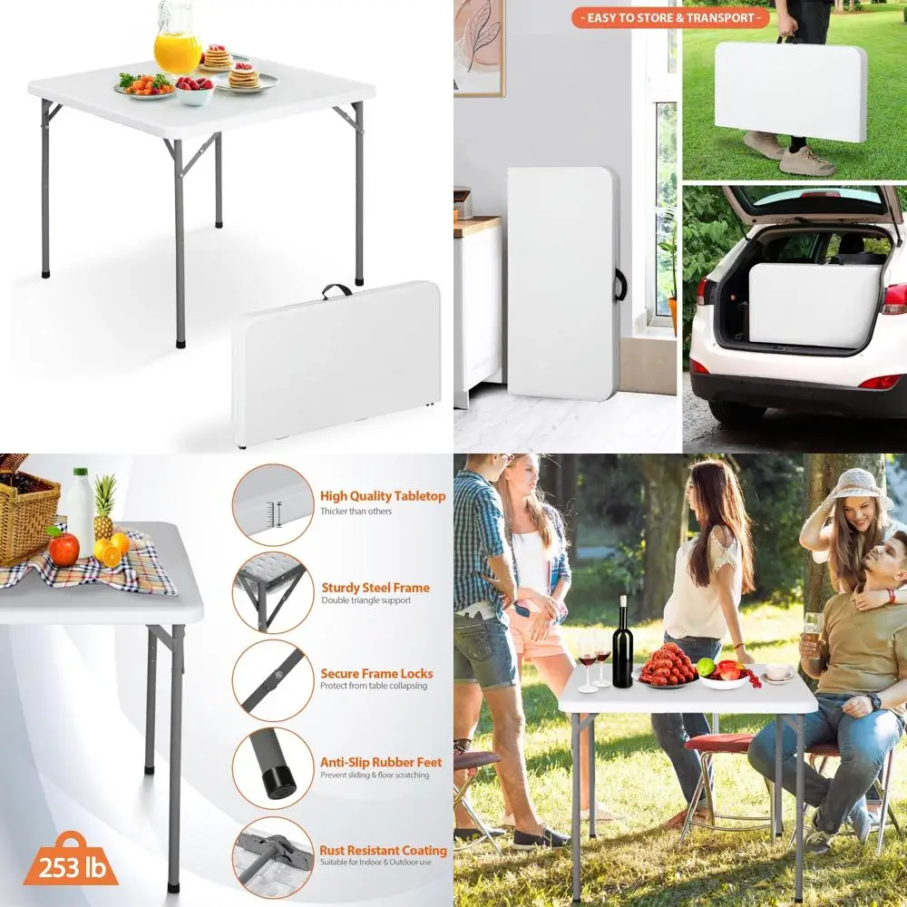 

Портативный складной квадратный стол для пикника, 34-дюймовый складной пластиковый обеденный стол с ручкой для переноски для активного отдыха