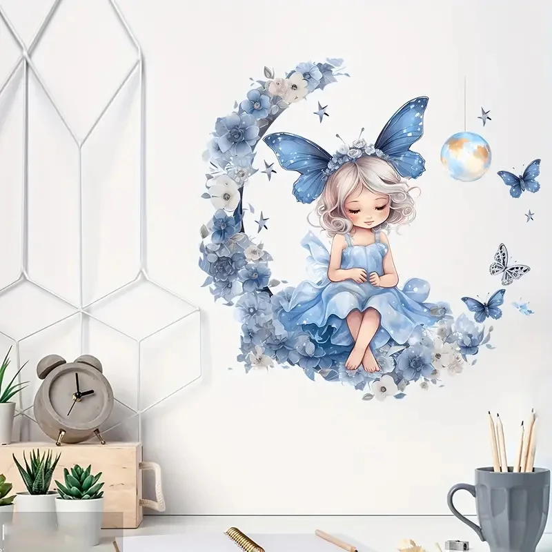 The Girl Sitting on The Moon Toilet Stickers Decoration for Living Room, Wall, Bedroom, and Home Decor Car Decals Self-Adhesive