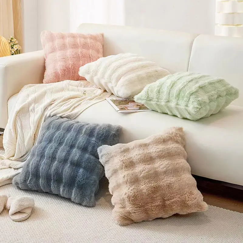 Soft Fur Cushion Cover Cozy Plush Decorative Pillow Cover for Living Room Sofa Decor Pillowcase   Capa De Almofada Cushion Case