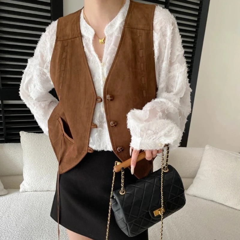 

Coat Women Vests Coats V Neck Sleeveless Jackets Vintage Y2k Streetwear Work Casual Slim Fit Elegant Splice Jacket 2026 Spring