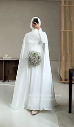 Modest  White Muslim Wedding Dresses with Cape Customized Bride Dress Elegant Long Sleeves Woman Bride Civil Bridal Gowns