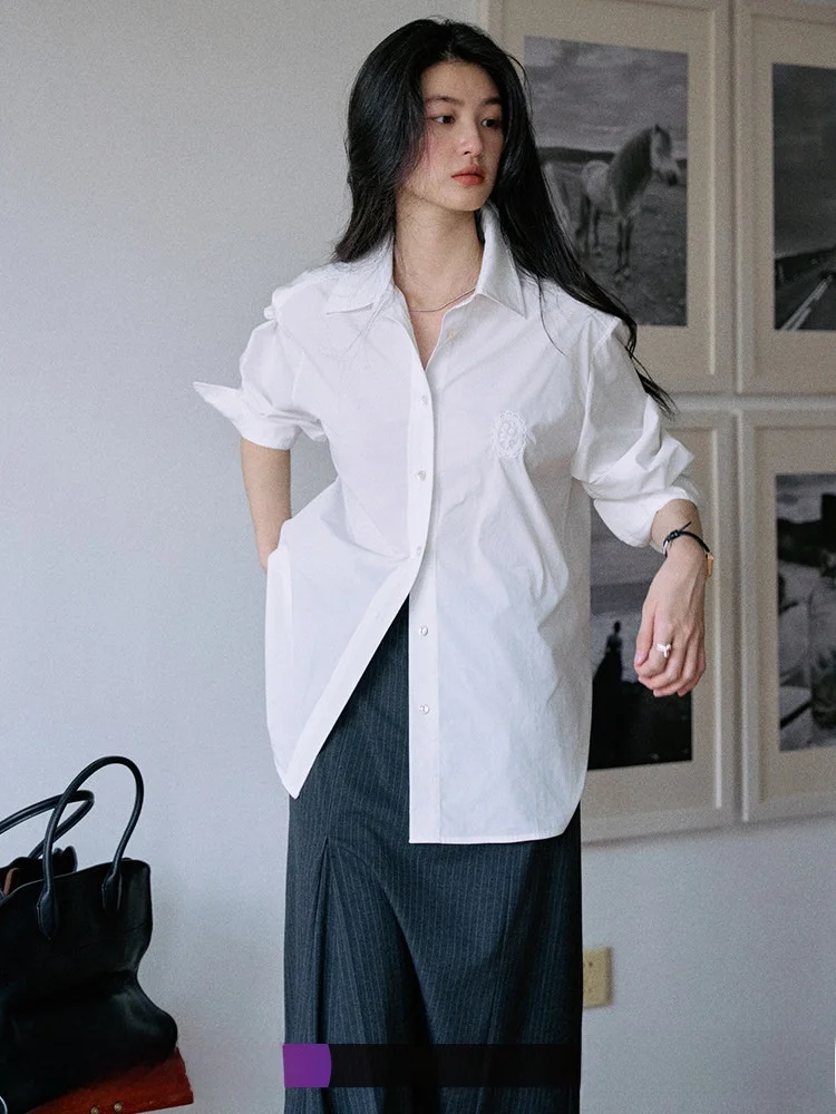 

Jicouture Classic Long Sve White irt Women's Slim Fit Commute Sle Embroidered Patchwork Collar Polyester Fiber irt