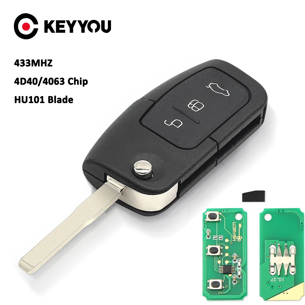 KEYYOU Car Remote Key Fob ASK 433Mhz For Ford Fiesta Focus 2 Ecosport Kuga Escape C Max Ka Fob HU101 3 Buttons