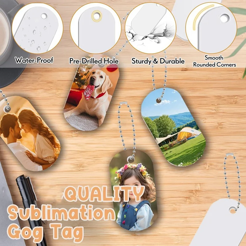 Sublimation Dog Tags Blanks 48 Pcs Aluminum Sublimation Dog Tag Chain Necklace Double Sided Dog Tags Oval For Pets