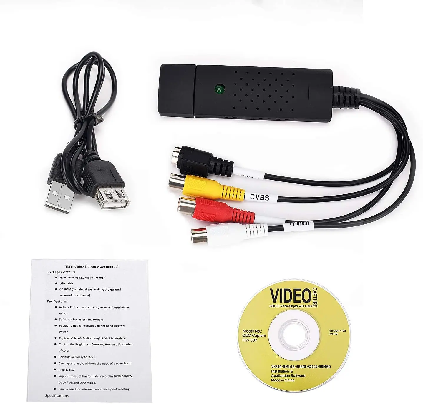 USB Audio Video Converter VHS To Digital Converter Video Capture Card Digitize From Analog Video VCR VHS DVD for Windows 7 8 10