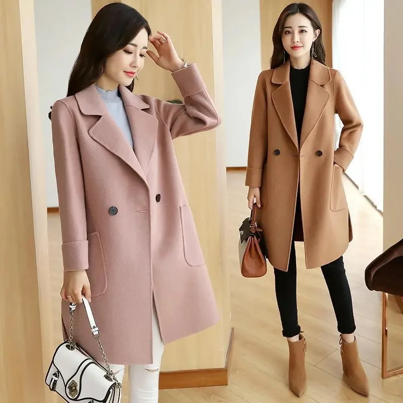 ﻿ Autumn And Winter Blend Woolen Jacket for Women 2024 Korean Long Loose Slimming Woolen Coat For Women Thick And Stylish High-E