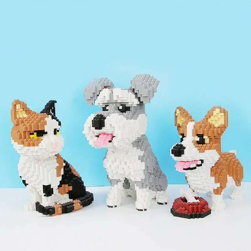 Ideas Anime Cat Dog Animal 3D Large Model Building Block DIY Schnauzer Koki Husky Assembling Building Blocks Toy Gifts