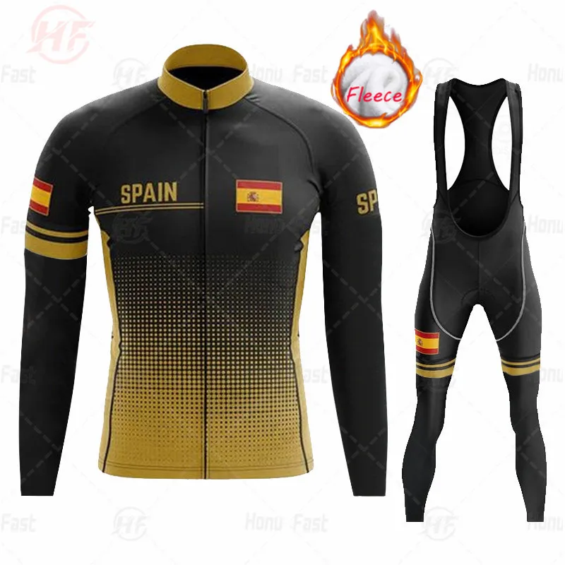 2023 Spain Winter Cycling Jersey Set Thermal Fleece Cycling Clothes MTB Bicycle Clothing Warm Mountain Bike Cycling Wear Suit