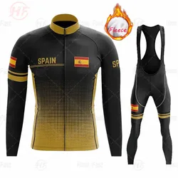 2023 Spain Winter Cycling Jersey Set Thermal Fleece Cycling Clothes MTB Bicycle Clothing Warm Mountain Bike Cycling Wear Suit